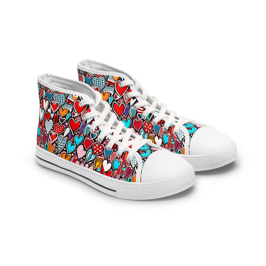 Colorful Hearts - Women's High Top Sneakers - Sober Symphony®