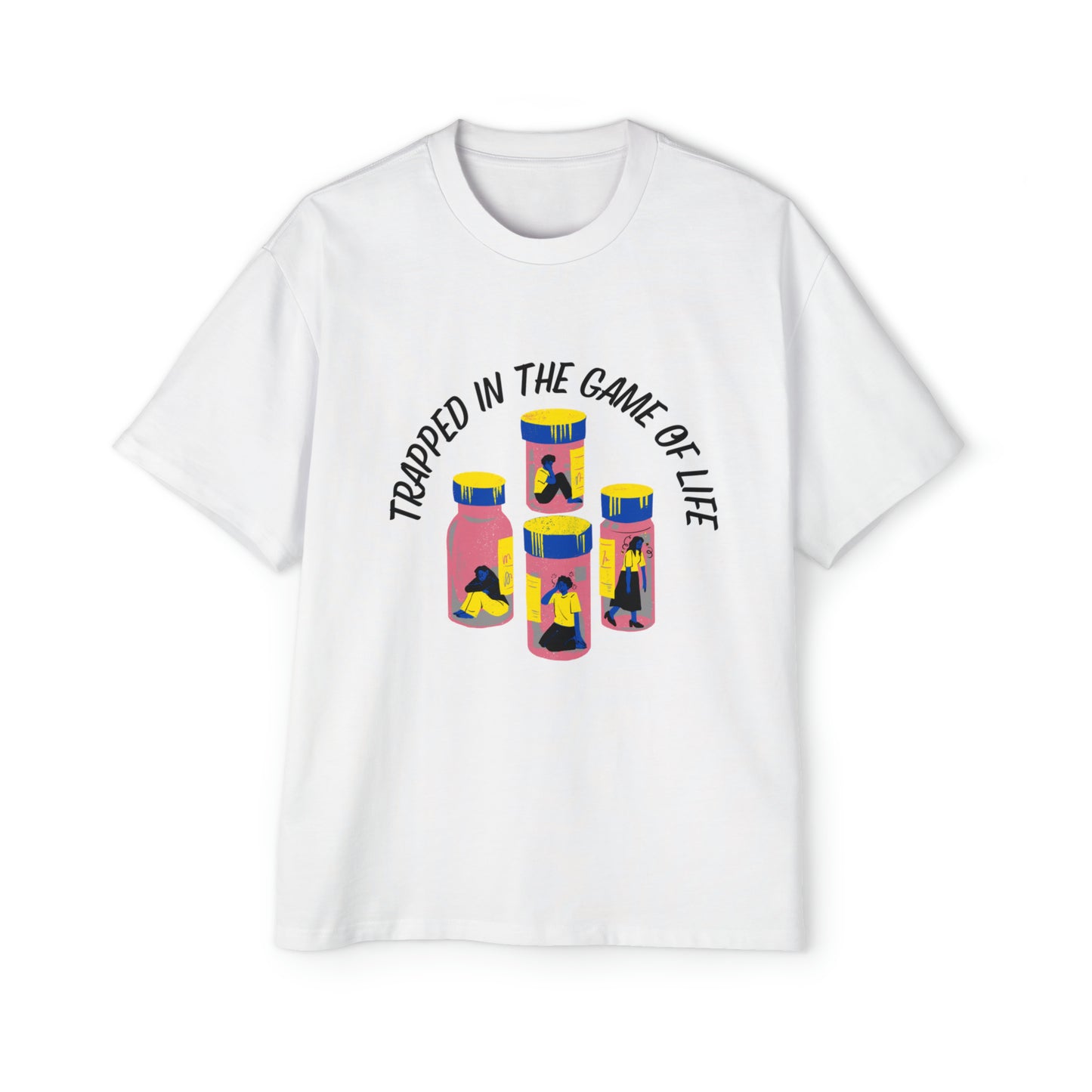 Trapped In The Game Of Life Men's Heavy Oversized Tee - Sober Symphony®