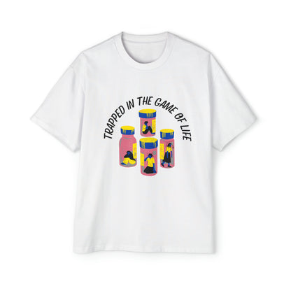 Trapped In The Game Of Life Men's Heavy Oversized Tee - Sober Symphony®