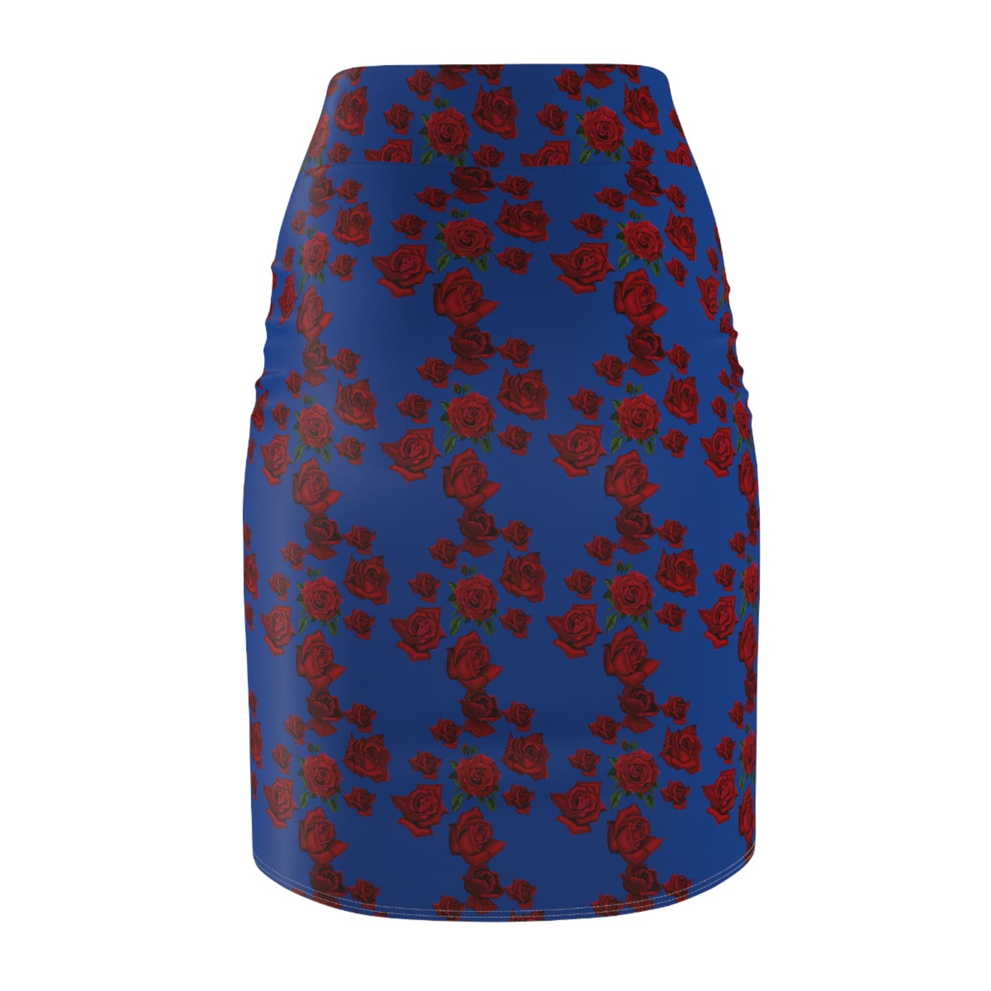 Sober Symphony Red Roses Floral Blue - Women's Pencil Skirt