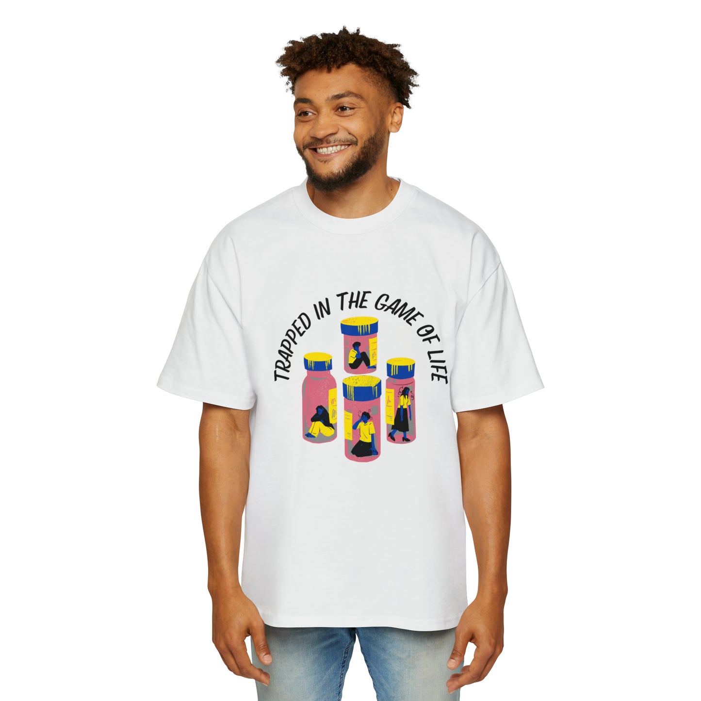 Trapped In The Game Of Life Men's Heavy Oversized Tee - Sober Symphony®