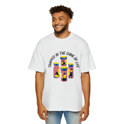 Trapped In The Game Of Life Men's Heavy Oversized Tee - Sober Symphony®