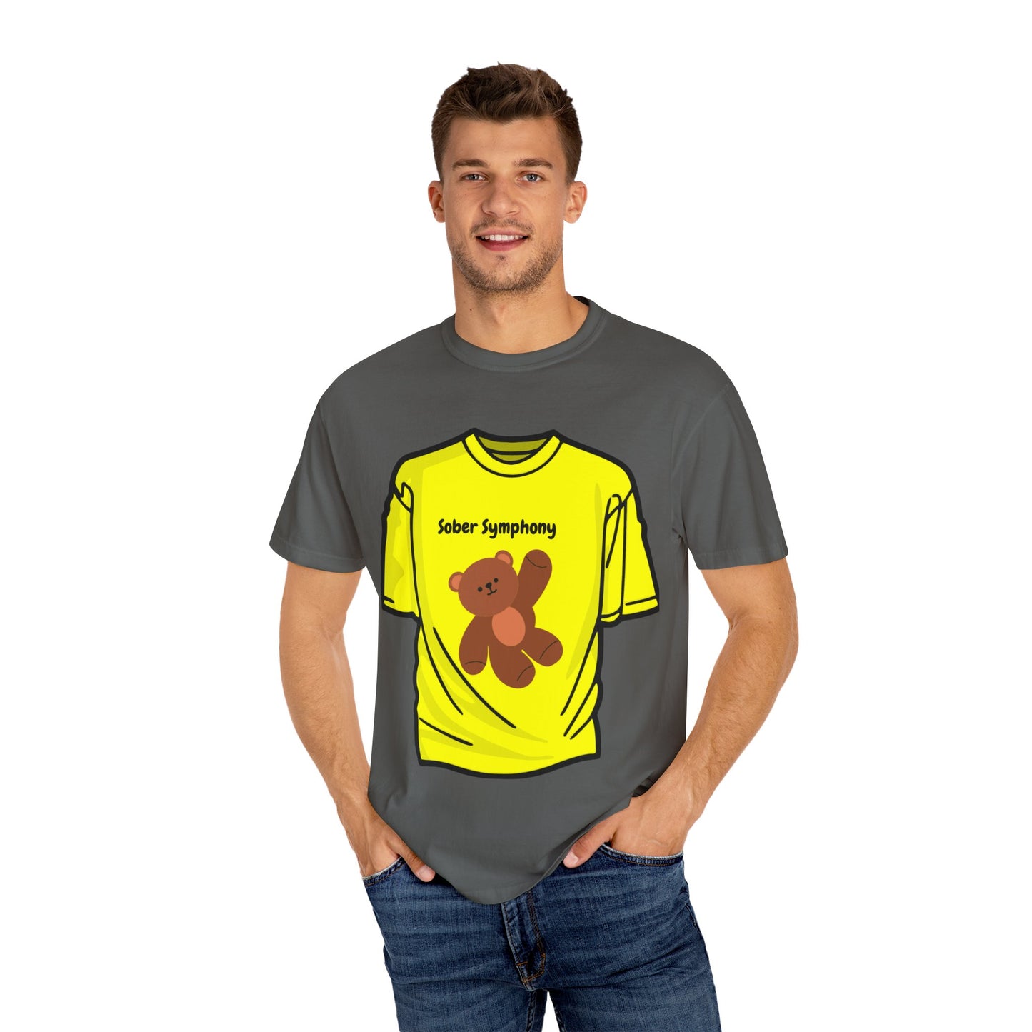 Sober Symphony Teddy Bear - Unisex Garment-Dyed T-shirt