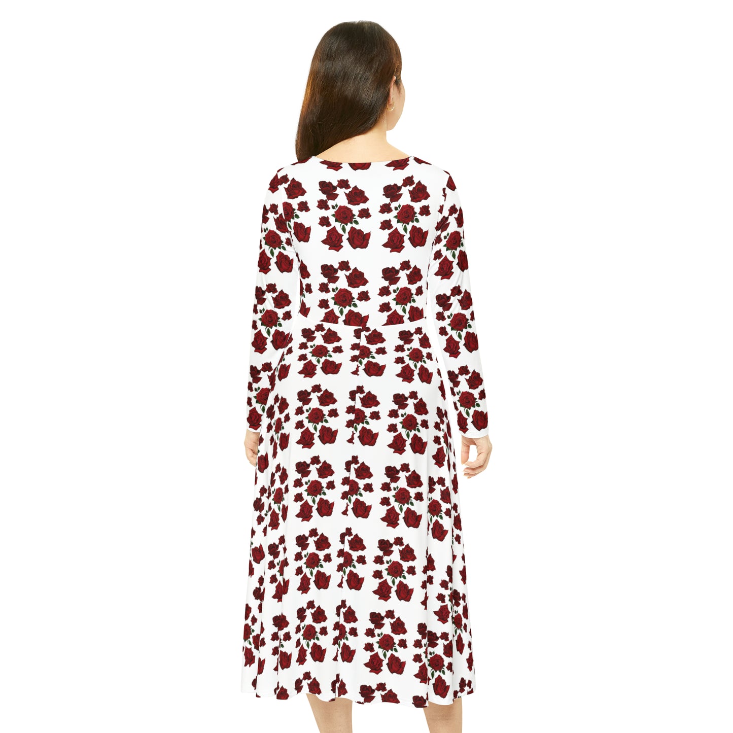 Sober Symphony Red Roses Floral - Women's Long Sleeve Dance Dress