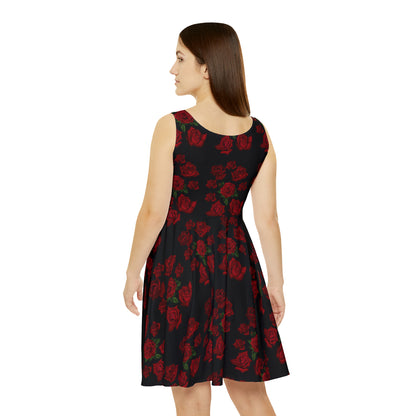 Sober Symphony Red Roses Floral Dress - Women's Skater Dress