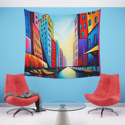 Sober Symphony - Colorful Buildings Printed Wall Tapestry