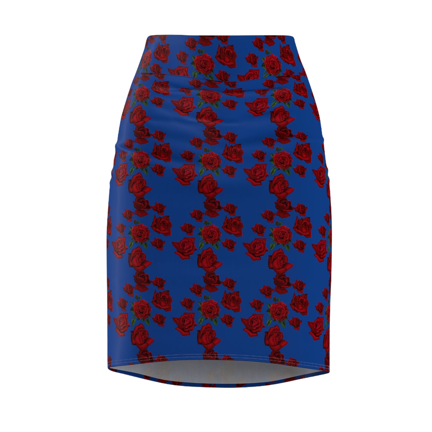 Sober Symphony Red Roses Floral Blue - Women's Pencil Skirt