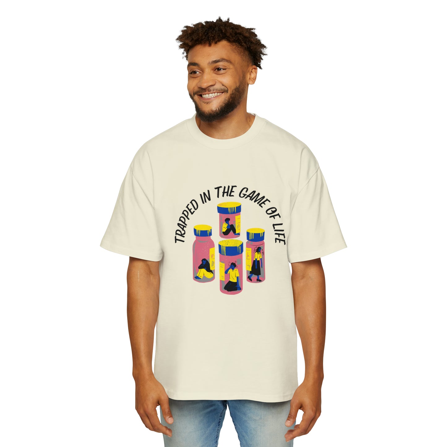 Trapped In The Game Of Life Men's Heavy Oversized Tee - Sober Symphony®