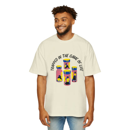 Trapped In The Game Of Life Men's Heavy Oversized Tee - Sober Symphony®