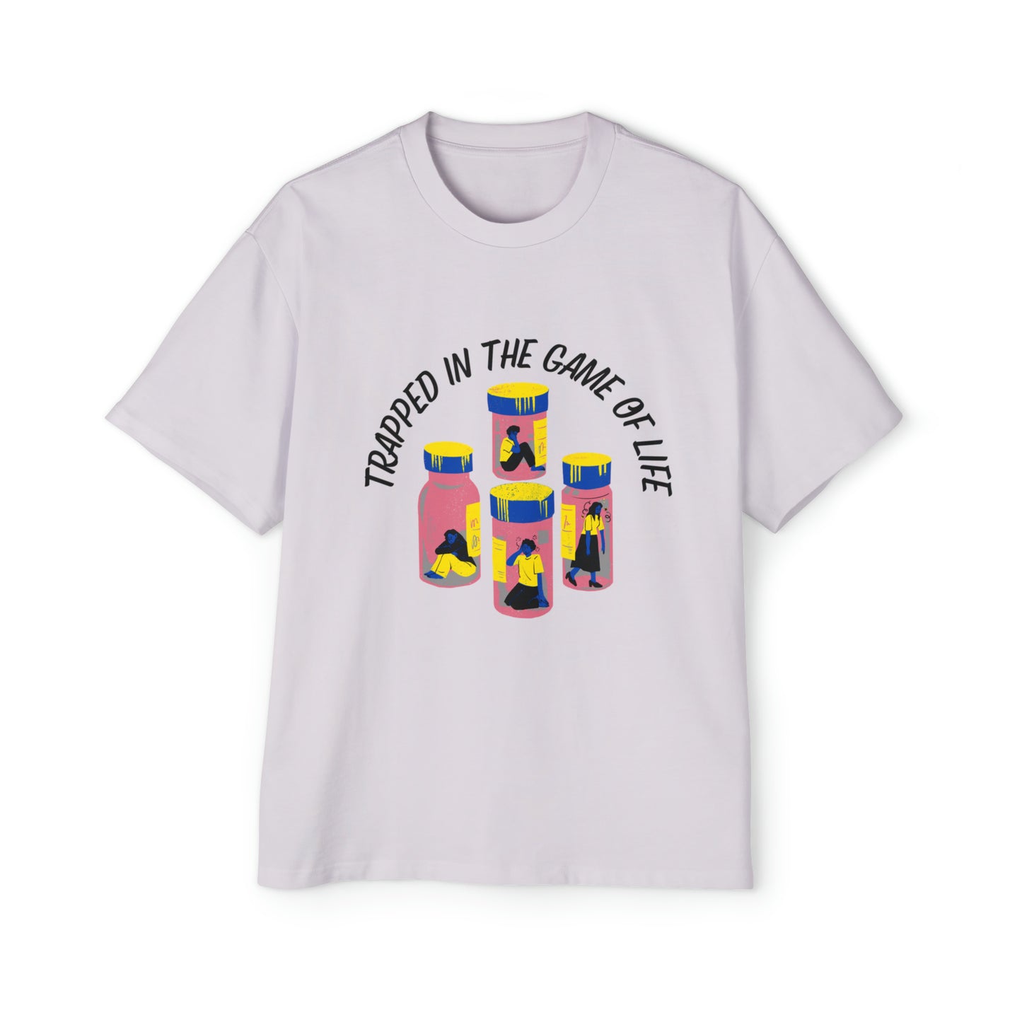Trapped In The Game Of Life Men's Heavy Oversized Tee - Sober Symphony®