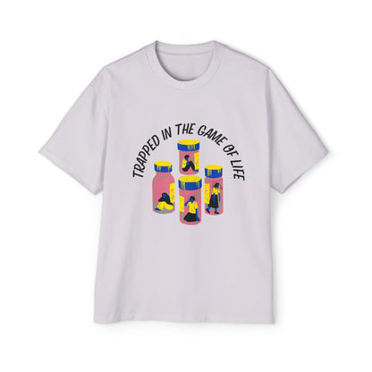 Trapped In The Game Of Life Men's Heavy Oversized Tee - Sober Symphony®