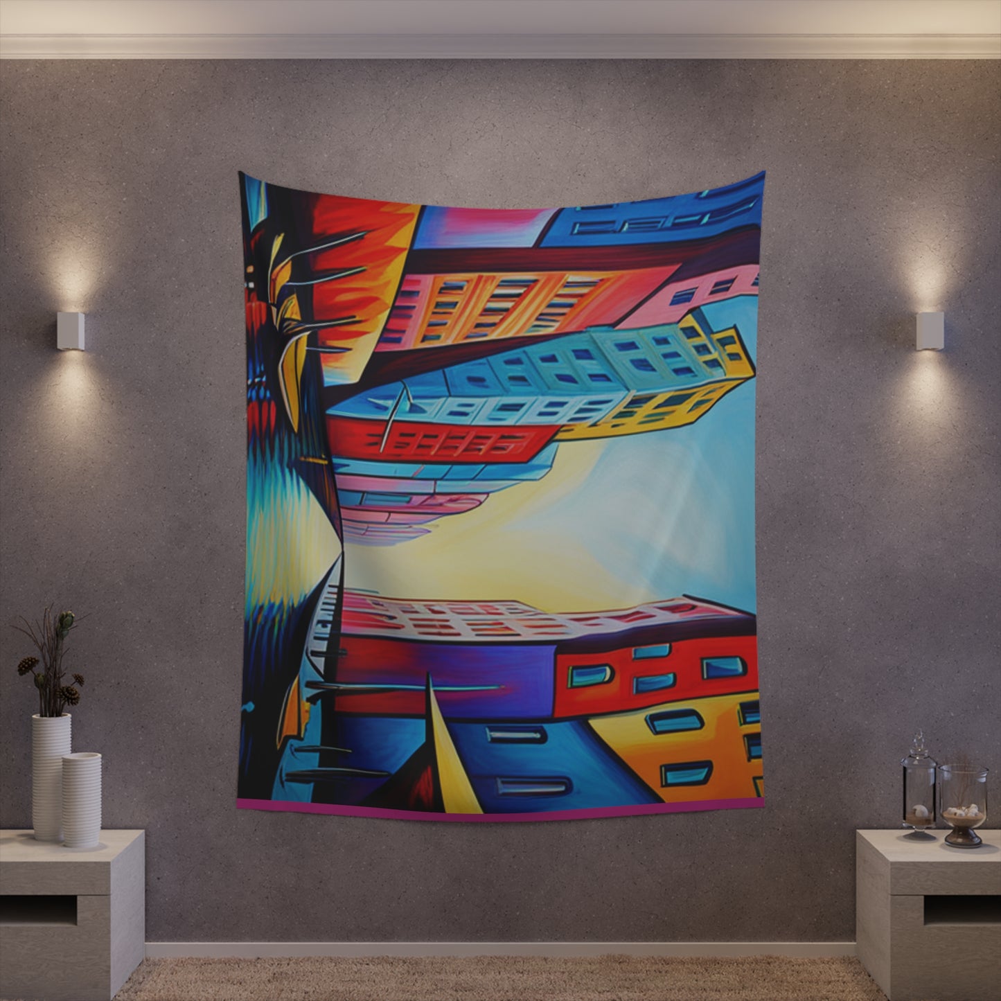 Sober Symphony - Colorful Buildings Printed Wall Tapestry