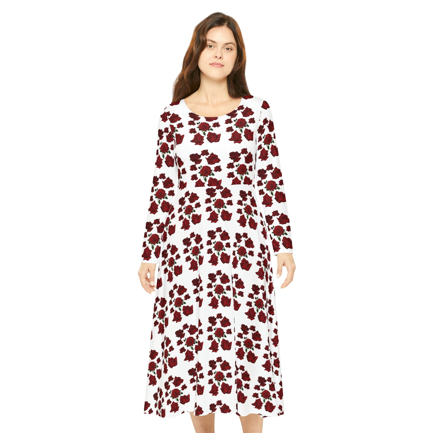 Sober Symphony Red Roses Floral - Women's Long Sleeve Dance Dress