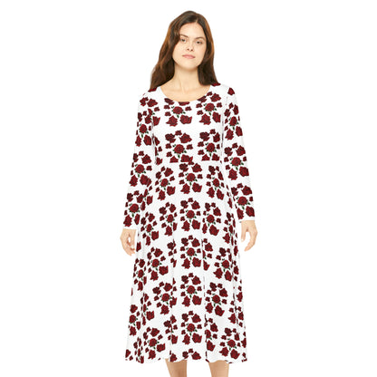 Sober Symphony Red Roses Floral - Women's Long Sleeve Dance Dress