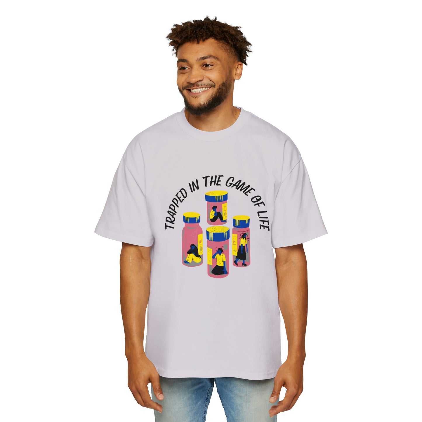 Trapped In The Game Of Life Men's Heavy Oversized Tee - Sober Symphony®