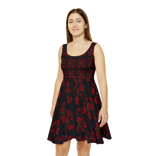 Sober Symphony Red Roses Floral Dress - Women's Skater Dress