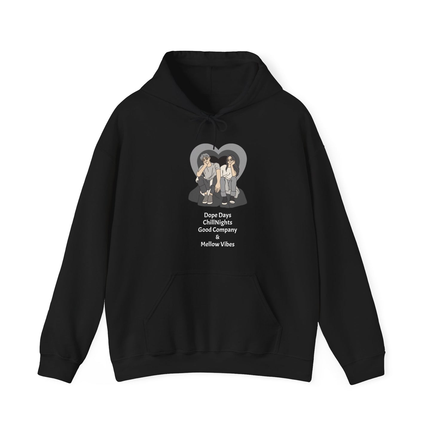 Sober Symphony - Black & White Aesthetics Illustrations Couple Unisex Heavy Blend™ Hooded Sweatshirt