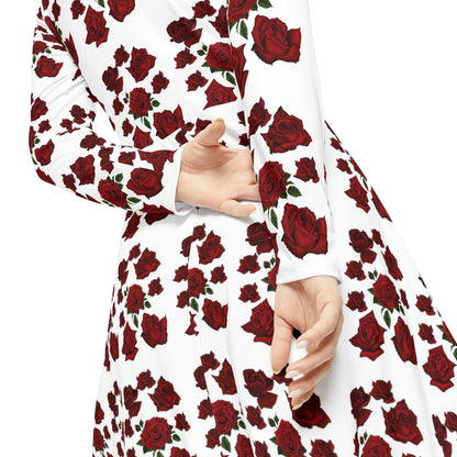 Sober Symphony Red Roses Floral - Women's Long Sleeve Dance Dress