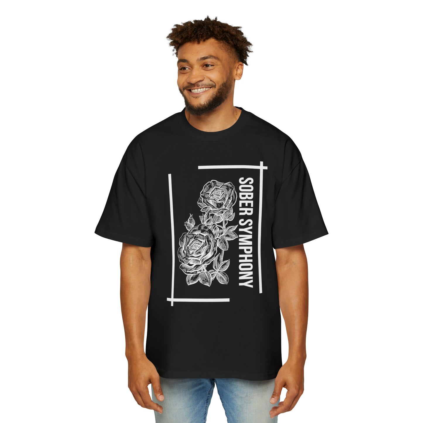 Rose Patterned Sober Symphony®  Men's Heavy Oversized Tee