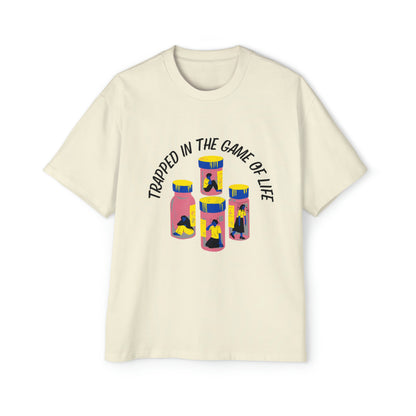 Trapped In The Game Of Life Men's Heavy Oversized Tee - Sober Symphony®