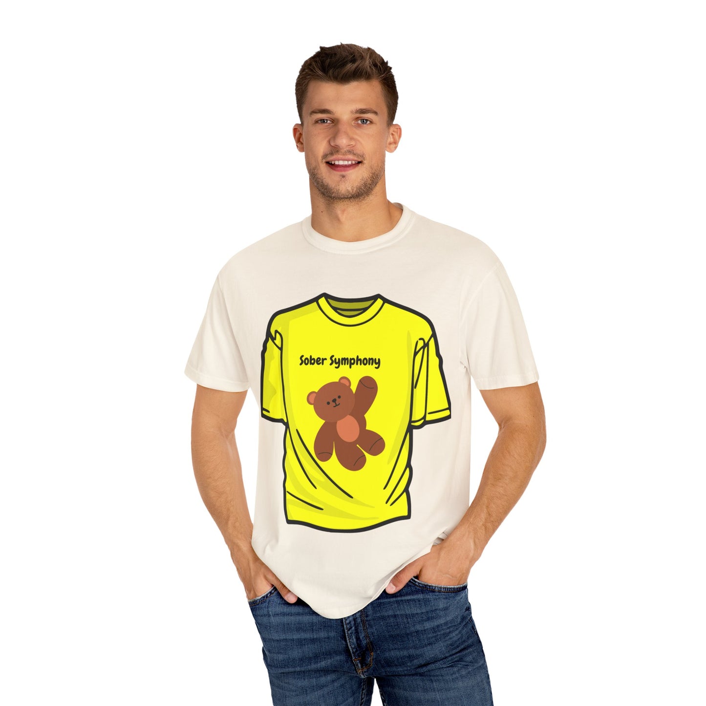 Sober Symphony Teddy Bear - Unisex Garment-Dyed T-shirt