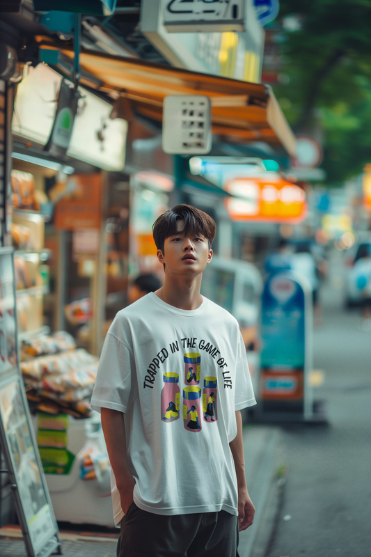Trapped In The Game Of Life Men's Heavy Oversized Tee - Sober Symphony®